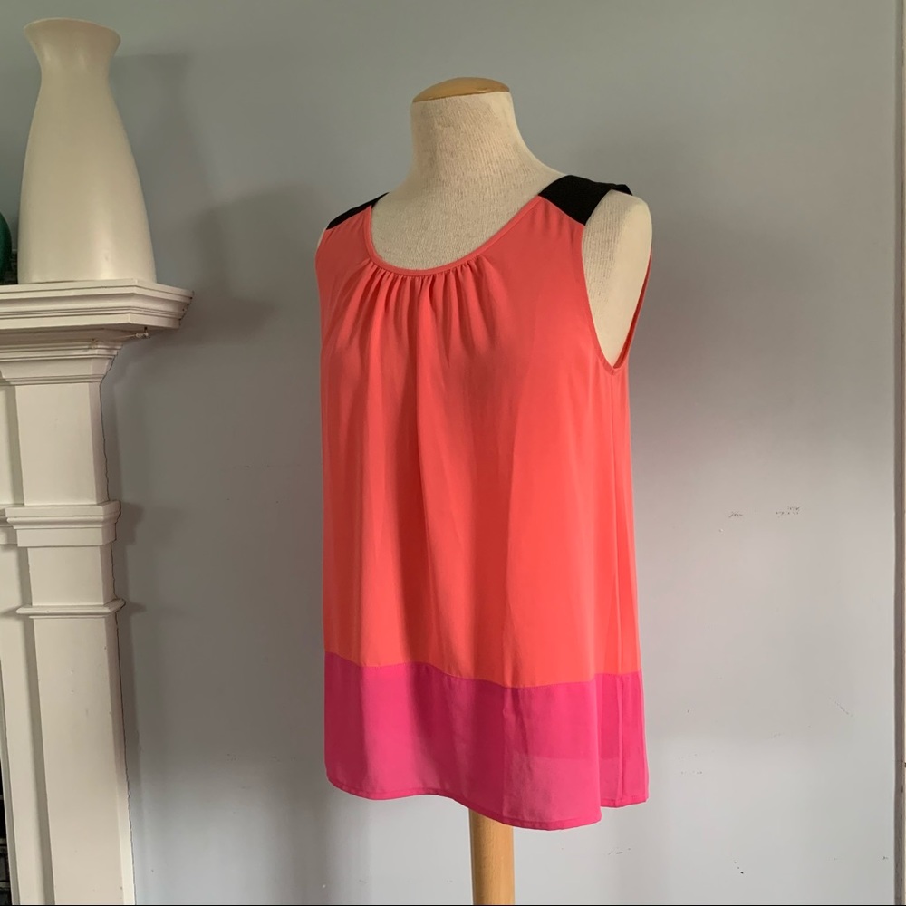 LOFT coral colorblock tank cami pink black NWOT